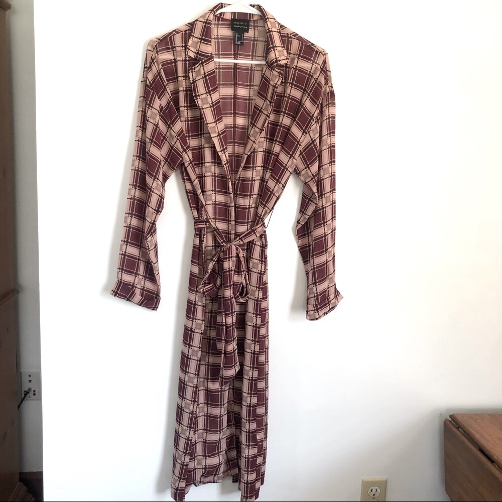 Forever 21 Contemporary Sheer Plaid Kimono Wrap Robe Women’s Size S Fall Autumn